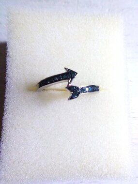 Blue Diamond Accent Arrow By-Pass Silver Ring
